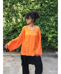 Orange Handwoven Viscose Top Handmade in Egypt & available in Jozee boutique