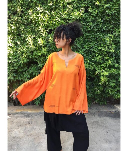 Orange Handwoven Viscose Top Handmade in Egypt & available in Jozee boutique