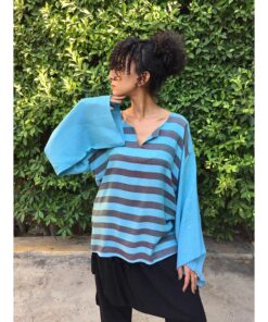 Baby blue & Burgundy Handwoven Viscose Top Handmade in Egypt & available in Jozee boutique