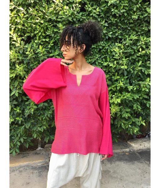 Fuchsia Handwoven Viscose Top Handmade in Egypt & available in Jozee boutique