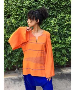 Orange Handwoven Viscose Top Handmade in Egypt & available in Jozee boutique