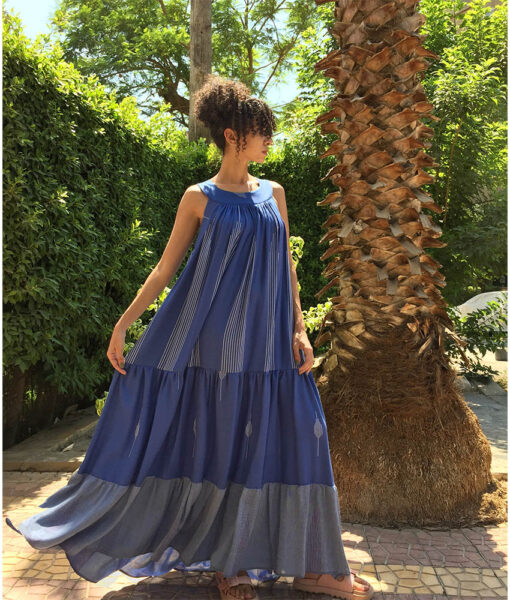 Shades of blue Flowy Viscose Dress handmade in Egypt & available in Jozee boutique