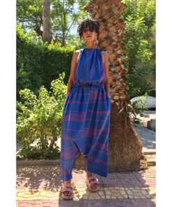 Blue & Fuchsia Adjustable Viscose Jumpsuit handmade in Egypt & available in Jozee boutique