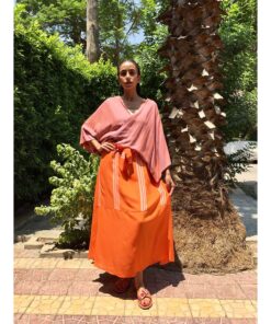 Orange & White Viscose Skirt handmade in Egypt & available in Jozee boutique