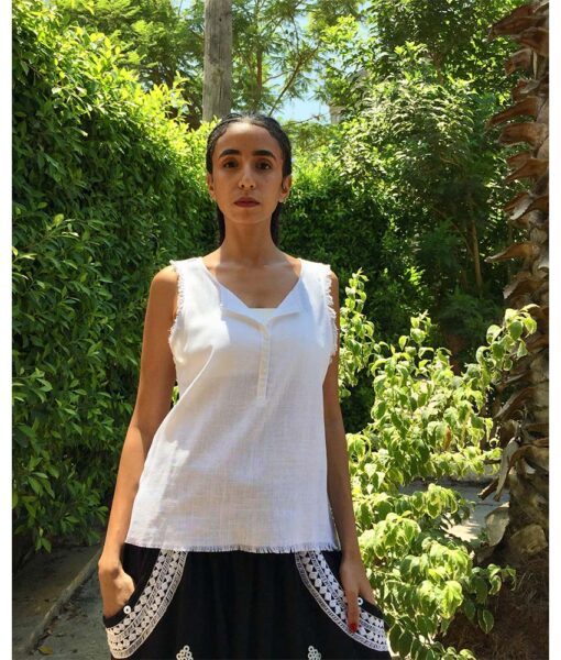 White Linen Top handmade in Egypt & available in Jozee boutique