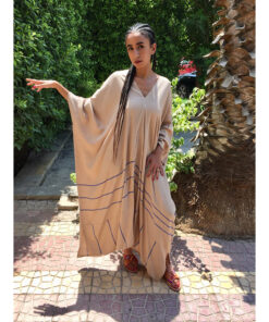 Beige & Blue Handwoven Viscose Long Kaftan Handwoven Viscose Top made in Egypt & available in Jozee boutique