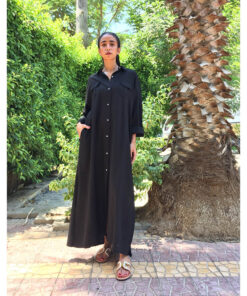 Black linen shirt dress handmade in Egypt & available in Jozee boutique