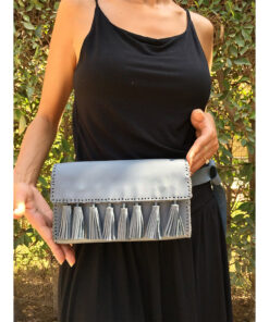 Light grey Genuine Leather waist Bag handmade in Egypt and available at Jozee Boutique.