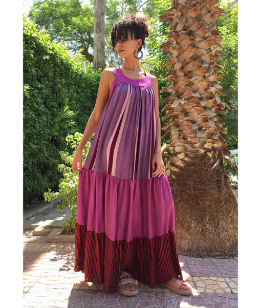 Multicolored Flowy Viscose Dress handmade in Egypt & available in Jozee boutique