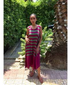 Purple & Green Viscose Midi Sleeveless Dress Handmade in Egypt & available in Jozee boutique