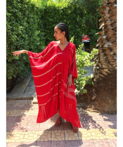 Red Handwoven Viscose Long Kaftan Handwoven Viscose Top made in Egypt & available in Jozee boutique