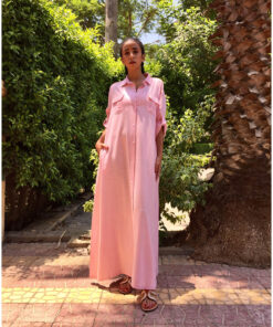 Powder Pink linen shirt dress handmade in Egypt & available in Jozee boutique