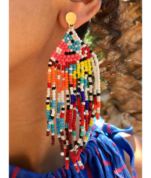 Multicolored Beaded Earrings handmade in Egypt & available in Jozee Boutique