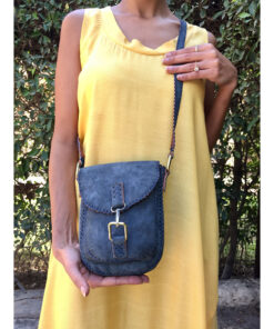 Grey Genuine Leather Cross Bag handmade in Egypt & available at Jozee Boutique.