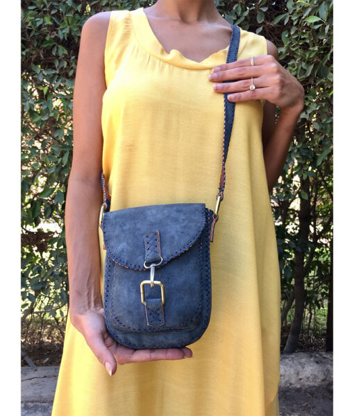 Grey Genuine Leather Cross Bag handmade in Egypt & available at Jozee Boutique.