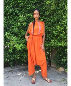 Orange Adjustable Viscose Jumpsuit handmade in Egypt & available in Jozee boutique