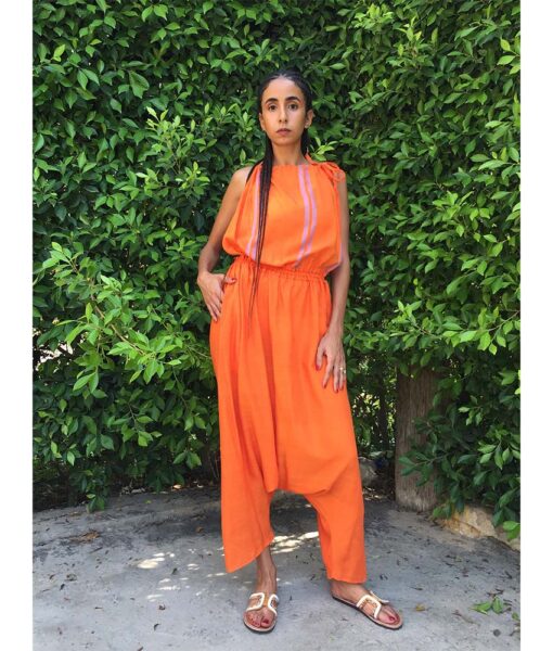 Orange Adjustable Viscose Jumpsuit handmade in Egypt & available in Jozee boutique