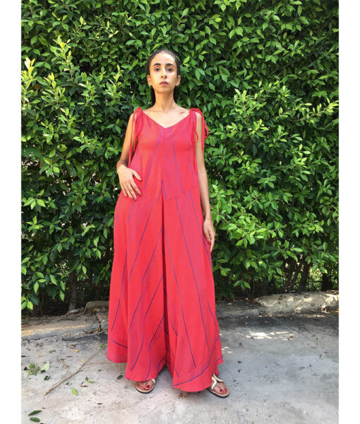 Red & Blue Flowy Jumpsuit/Dress handmade in Egypt & available at Jozee boutique