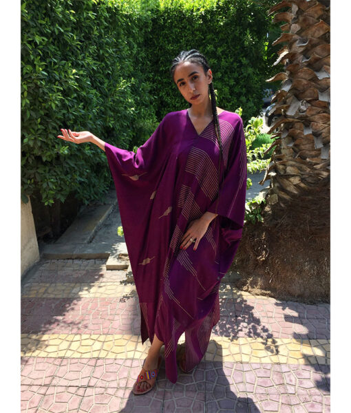 Purple Handwoven Viscose Long Kaftan Handwoven Viscose Top made in Egypt & available in Jozee boutique