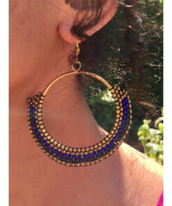 Blue, Black & Gold Beaded Copper Earrings handmade in Egypt & available in Jozee Boutique