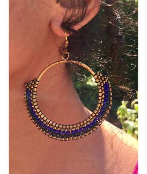 Blue, Black & Gold Beaded Copper Earrings handmade in Egypt & available in Jozee Boutique