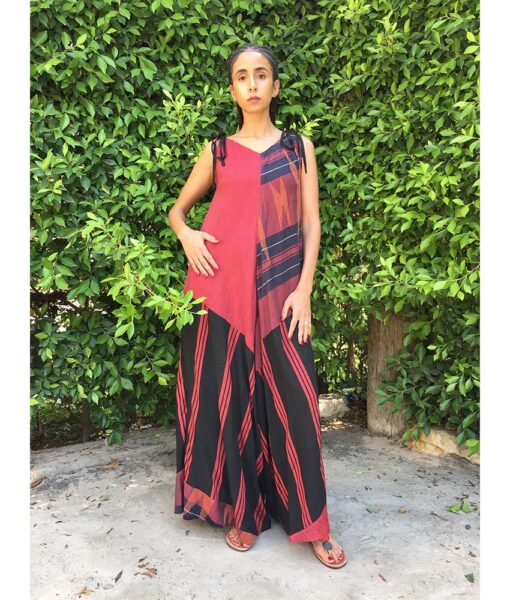 Black & Red Flowy Jumpsuit/Dress handmade in Egypt & available at Jozee boutique