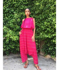 Fuchsia Adjustable Viscose Jumpsuit handmade in Egypt & available in Jozee boutique