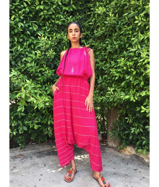 Fuchsia Adjustable Viscose Jumpsuit handmade in Egypt & available in Jozee boutique