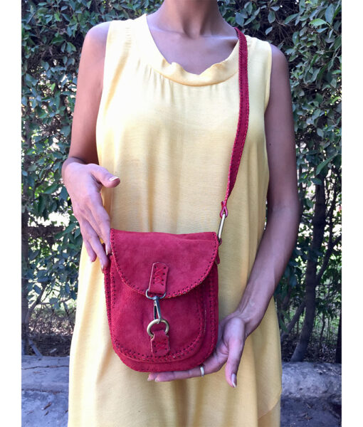 Red Genuine Leather Cross Bag handmade in Egypt & available at Jozee Boutique.