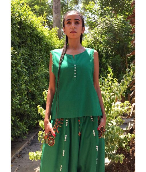 Green Linen Top handmade in Egypt & available in Jozee boutique