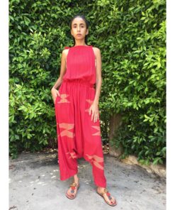 Red Adjustable Viscose Jumpsuit handmade in Egypt & available in Jozee boutique