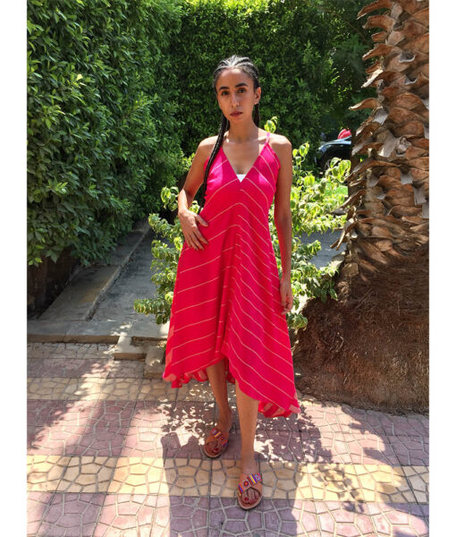 Fuchsia Backless Viscose Midi Dress made in Egypt & available in Jozee boutique