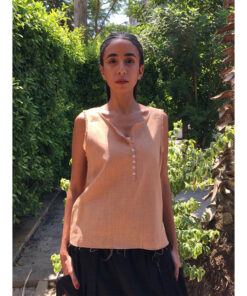 Dark Beige Linen Top handmade in Egypt & available in Jozee boutique