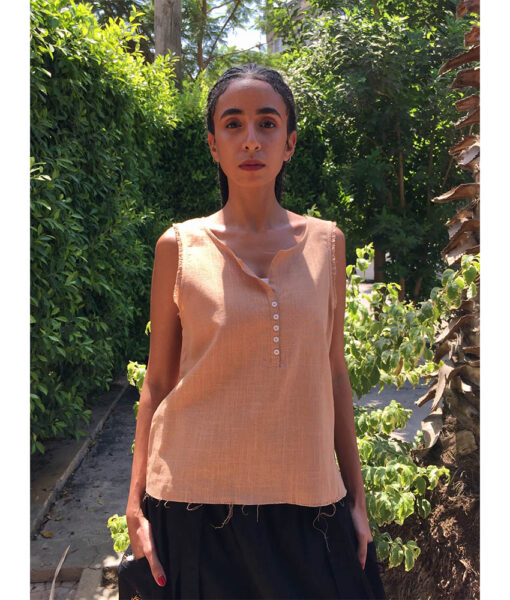 Dark Beige Linen Top handmade in Egypt & available in Jozee boutique