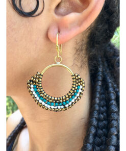 Aqua, Gold & White Beaded Copper Earrings handmade in Egypt & available in Jozee Boutique