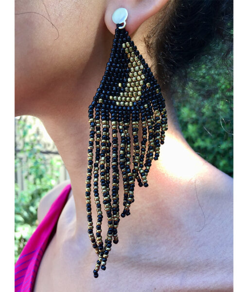 Black & Gold Beaded Earrings handmade in Egypt & available in Jozee Boutique