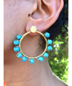 Aqua Beaded Copper Earrings handmade in Egypt & available in Jozee Boutique