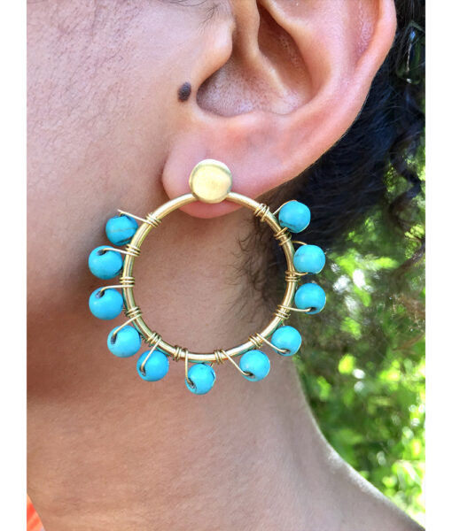 Aqua Beaded Copper Earrings handmade in Egypt & available in Jozee Boutique