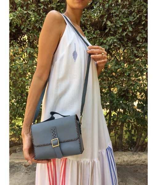 Grey Genuine Leather Cross Bag handmade in Egypt & available at Jozee Boutique.