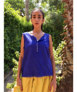 Electric Blue Linen Top handmade in Egypt & available in Jozee boutique