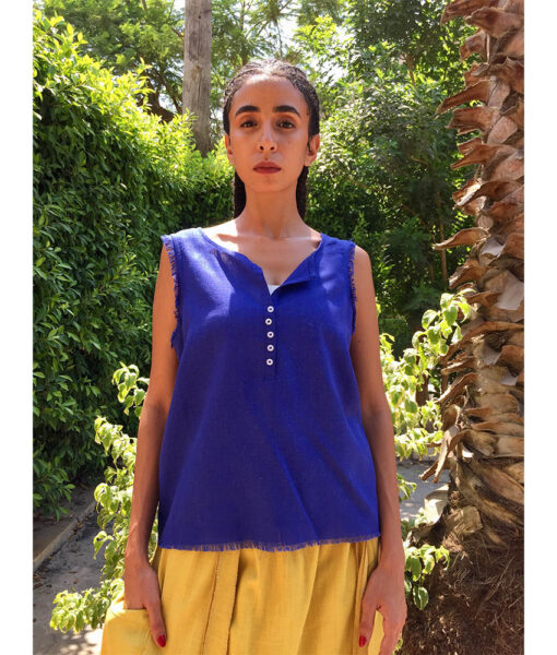 Electric Blue Linen Top handmade in Egypt & available in Jozee boutique