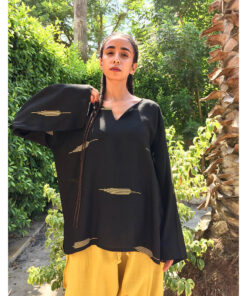 Black & gold Handwoven Viscose Top Handmade in Egypt & available in Jozee boutique