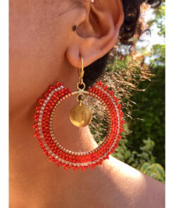 Red & White Beaded Copper Earrings handmade in Egypt & available in Jozee Boutique