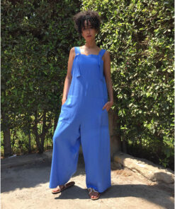 Aqua Linen Jumpsuit handmade in Egypt & available at Jozee Boutique.