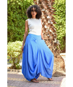 Denim Blue Linen Sherwal Skirt handmade in Egypt & available at Jozee Boutique.