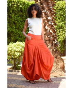 Dark Orange Linen Sherwal Skirt handmade in Egypt & available at Jozee Boutique.