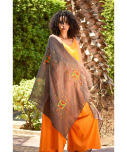 Brown Siwa Embroidered Handwoven Linen Shawl Handmade in Egypt & available at Jozee Boutique