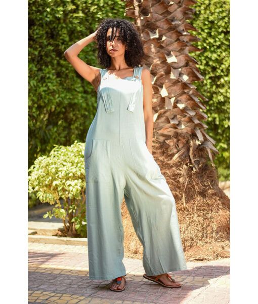 Mint Linen Jumpsuit handmade in Egypt & available at Jozee Boutique.