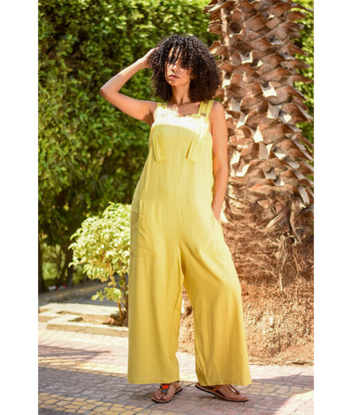 Yellow Linen Jumpsuit handmade in Egypt & available at Jozee Boutique.