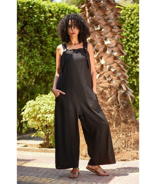 Black Linen Jumpsuit handmade in Egypt & available at Jozee Boutique.